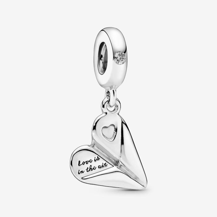 Charm Paper plane silver dangle with clear cubic zirconia