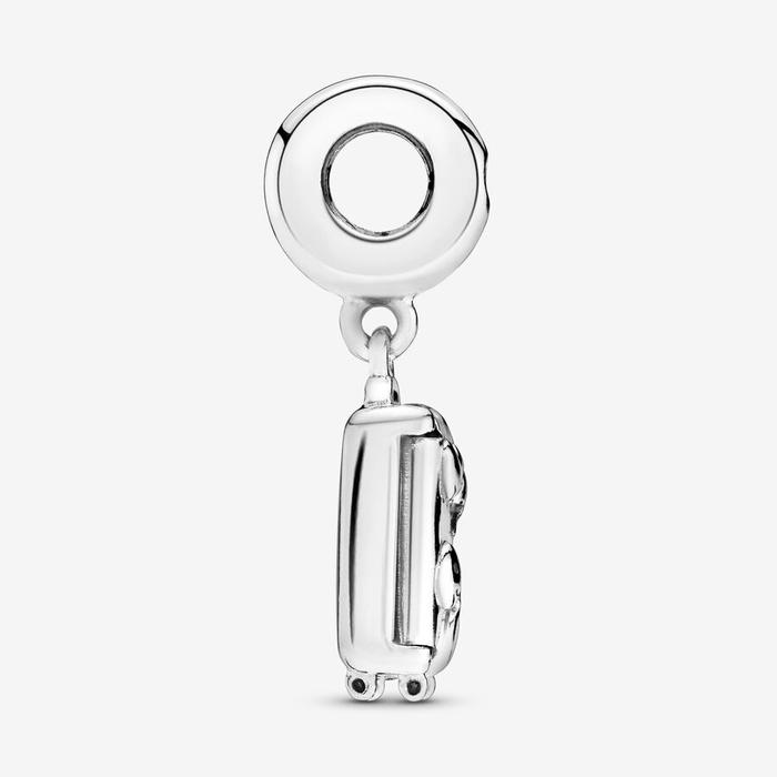 Charm Suitcase silver dangle with clear cubic zirconia and pink enamel