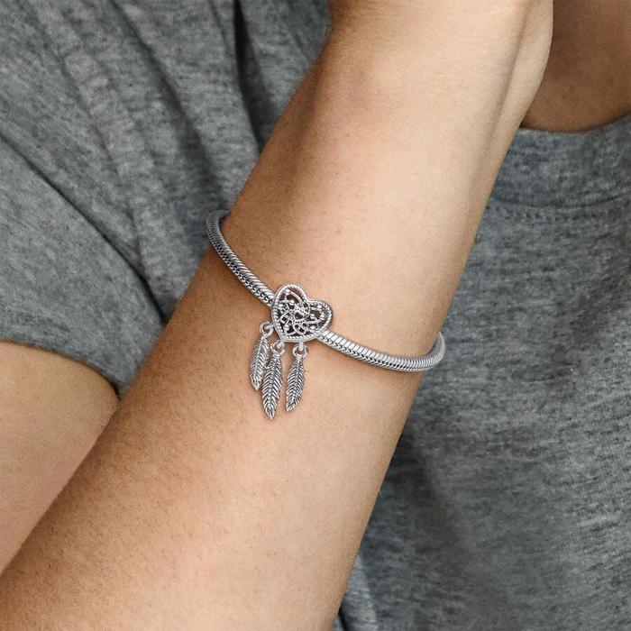 Charm Openwork Acchiappasogni Cuore Tre Piume