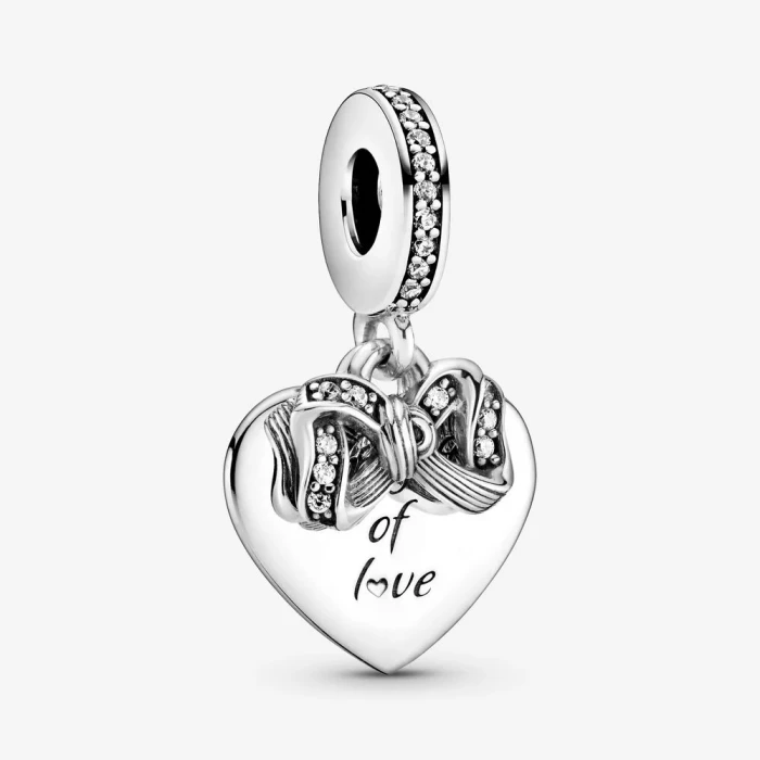 Charm pendente a cuore Fiocco e amore
