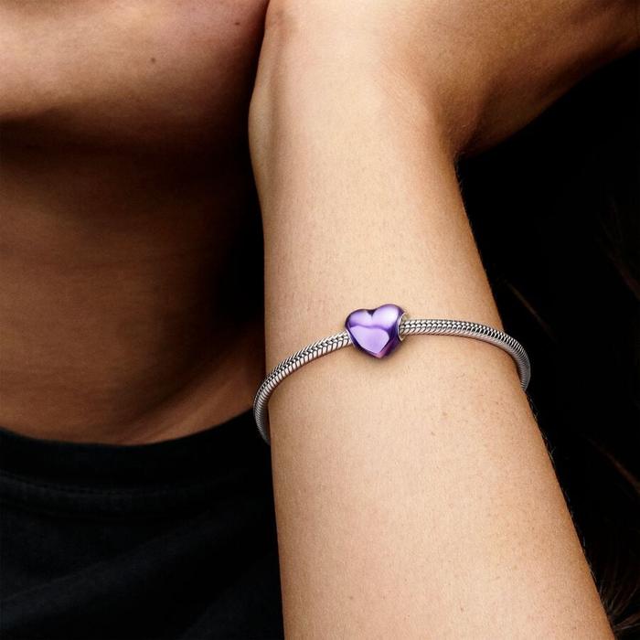 Charm Cuore Metallico Viola