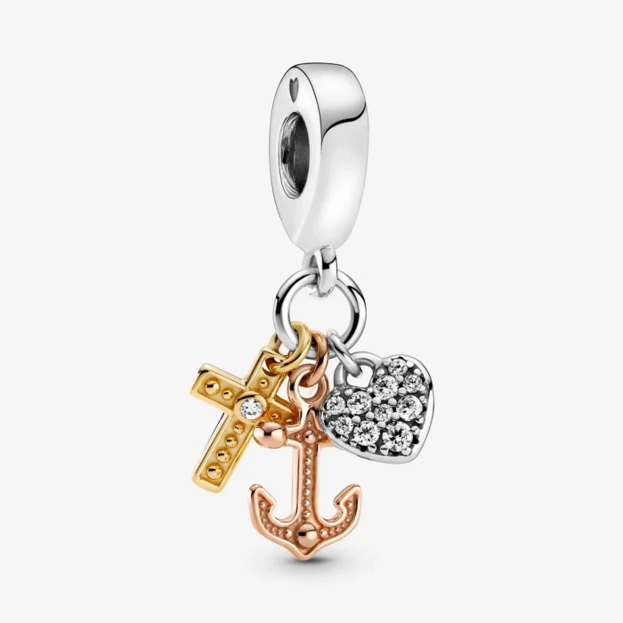 Charm pendente tricolore Croce, cuore e ancora