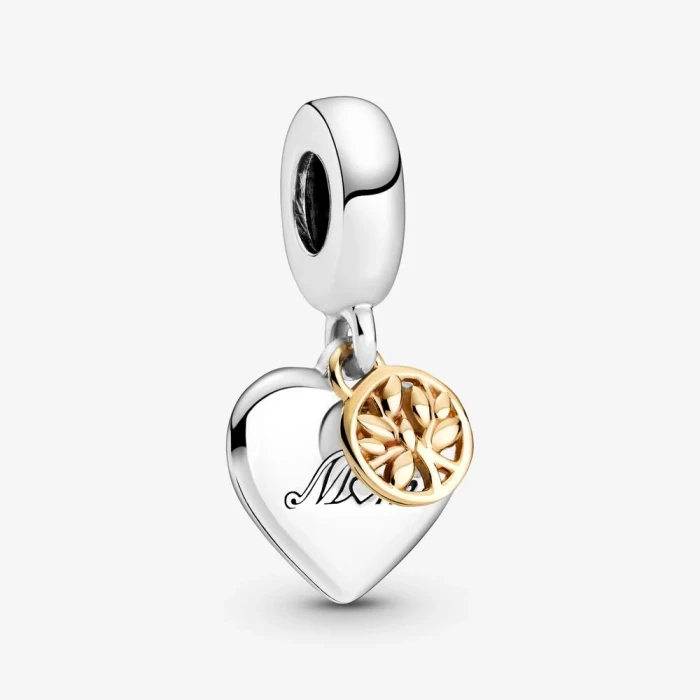 Charm pendente bicolore Albero della famiglia e cuore