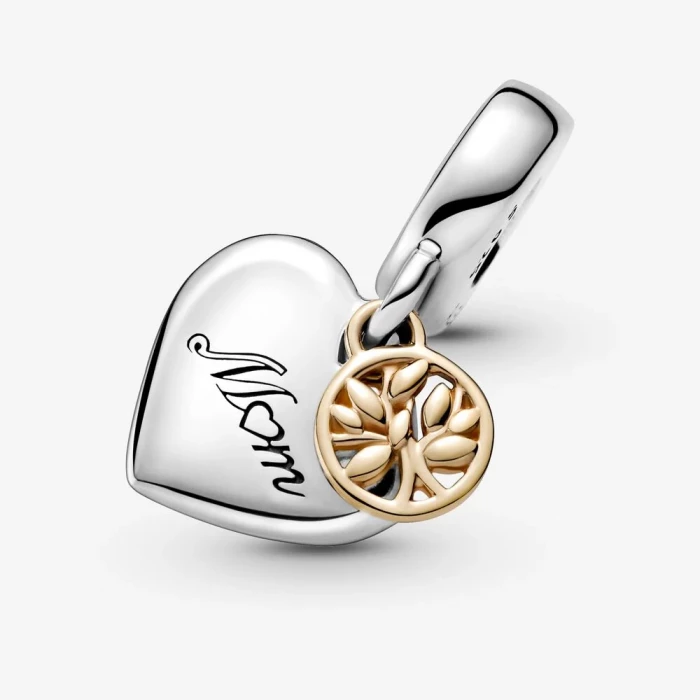 Two-tone pendant charm Family tree and heart