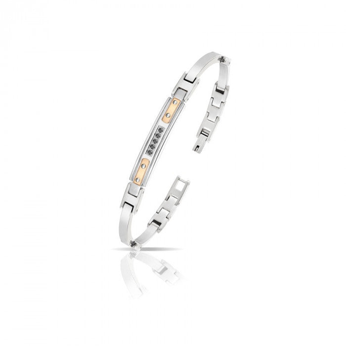 Bracciale s/rigido piastra ip rosè br neri 0,09