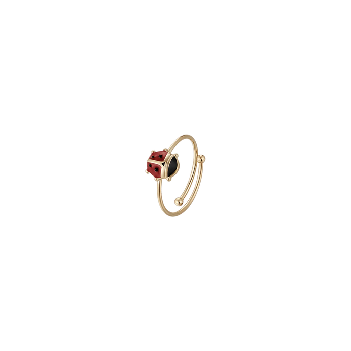BAGUE FILLE EN ACIER DORÉ IP AVEC COCCINELLE