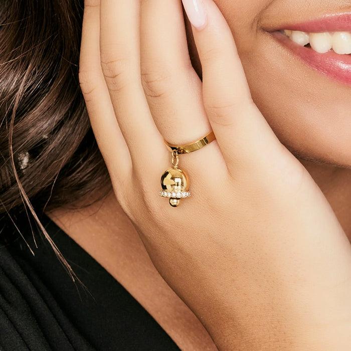 ANELLO DONNA IN ACCIAIO CON CAMPANELLA CON CRISTALLI BIANCHI