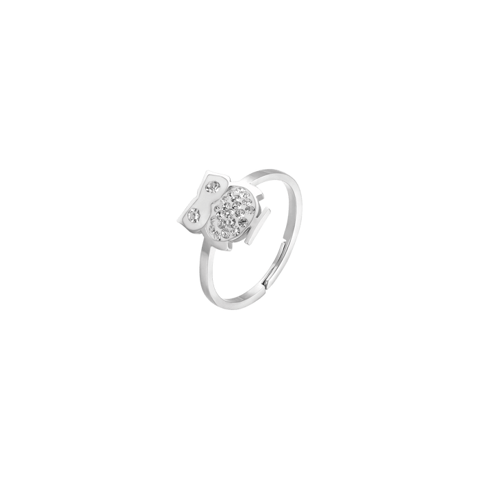 ANELLO DONNA IN ACCIAIO CON GUFO E CRISTALLI BIANCHI MISURA: S