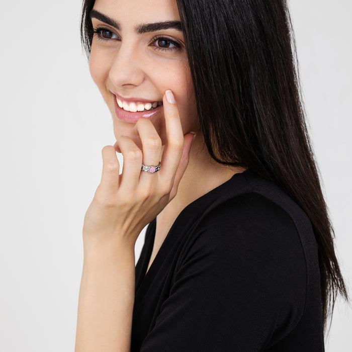 ANELLO DONNA IN ACCIAIO CON CRISTALLO ROSA
