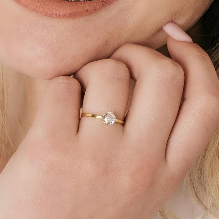 ANELLO SOLITARIO DONNA IN ACCIAIO CON CRISTALLO BIANCO