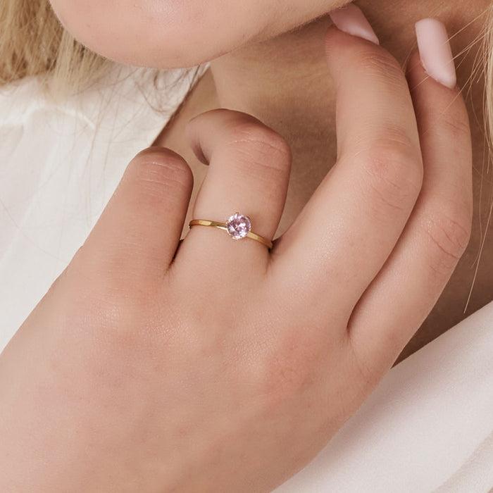 ANELLO SOLITARIO DONNA IN ACCIAIO CON CRISTALLO ROSA