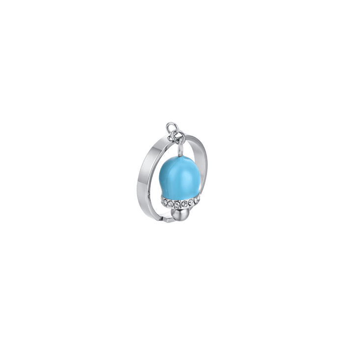 ANELLO DONNA IN ACCIAIO CON CAMPANELLA CON SMALTO TURCHESE E CRISTALLI BIANCHI