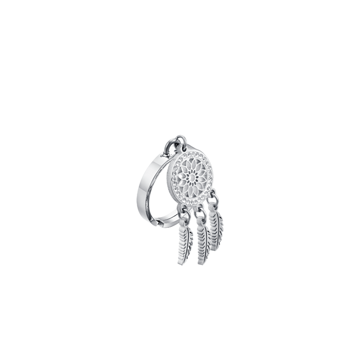 WOMEN'S STEEL RING WITH DREAM CATCHER WITH WHITE CRYSTALS