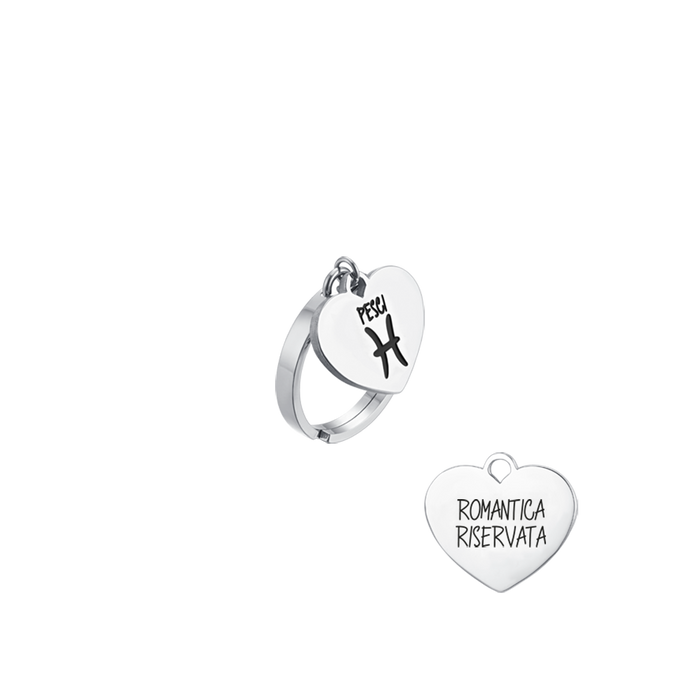 ANELLO DONNA IN ACCIAIO SEGNO ZODIACALE PESCI CON CUORE