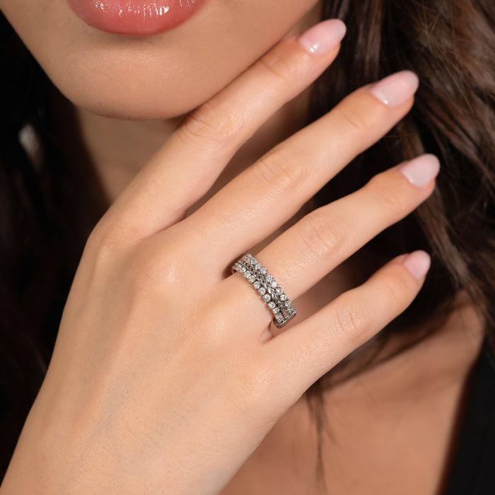 WOMEN'S RING IN STEEL WITH WHITE CRYSTALS SIZE M