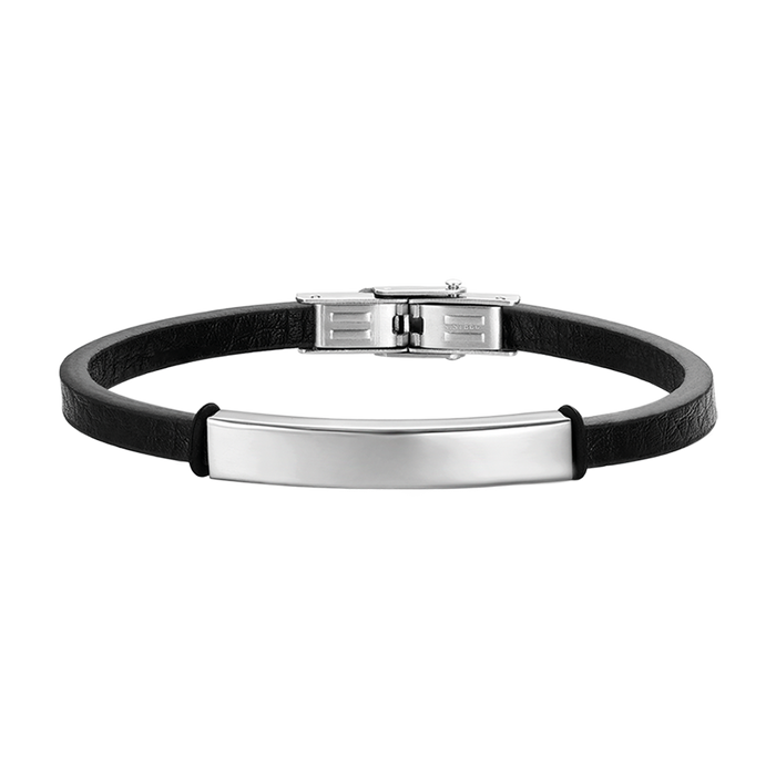 MEN'S LEATHER BRACELET WITH STEEL PLATE