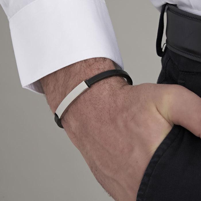 MEN'S LEATHER BRACELET WITH STEEL PLATE
