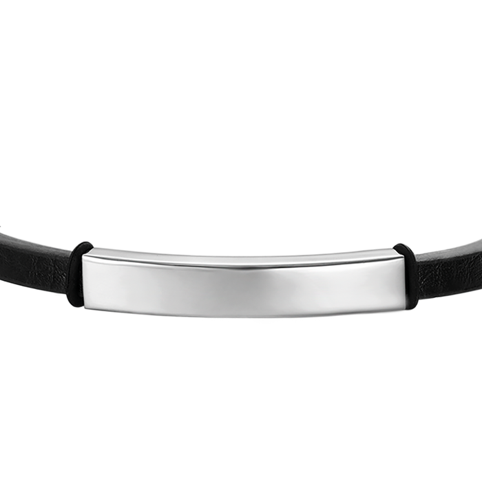 MEN'S LEATHER BRACELET WITH STEEL PLATE
