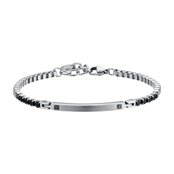 BRACCIALE UOMO IN ACCIAIO CON PIASTRA E CRISTALLI NERI