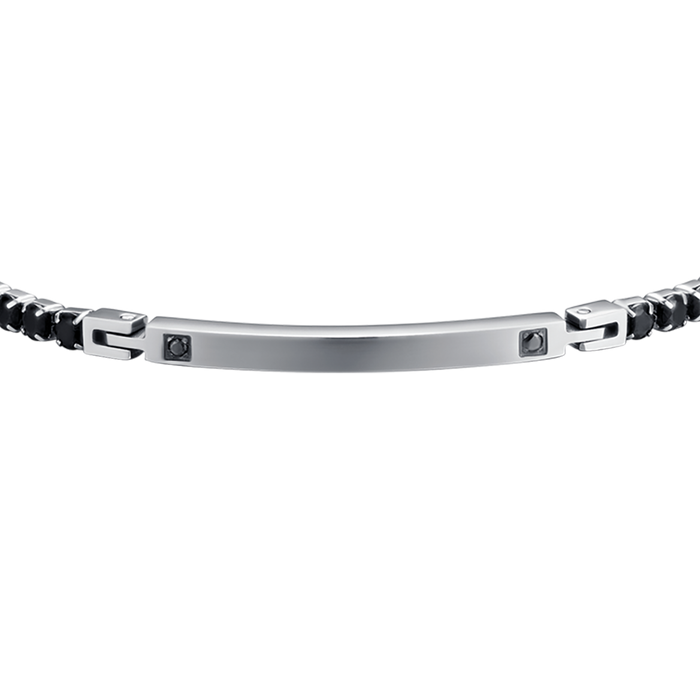 MEN'S STEEL BRACELET WITH PLATE AND BLACK CRYSTALS