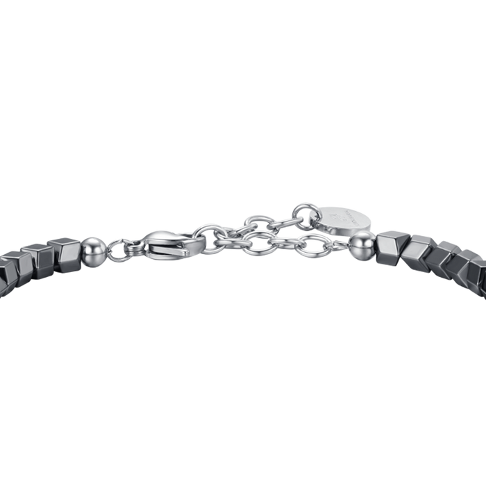 BRACELET HOMME EN ACIER AVEC HÉMATITE IP GRISE ET PIERRES NOIRES
