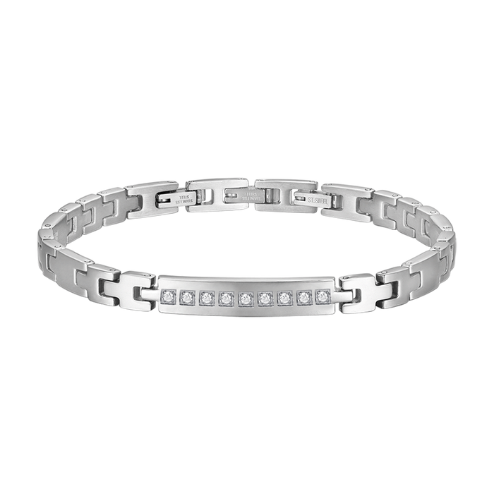 BRACCIALE UOMO IN ACCIAIO CON CRISTALLI BIANCHI