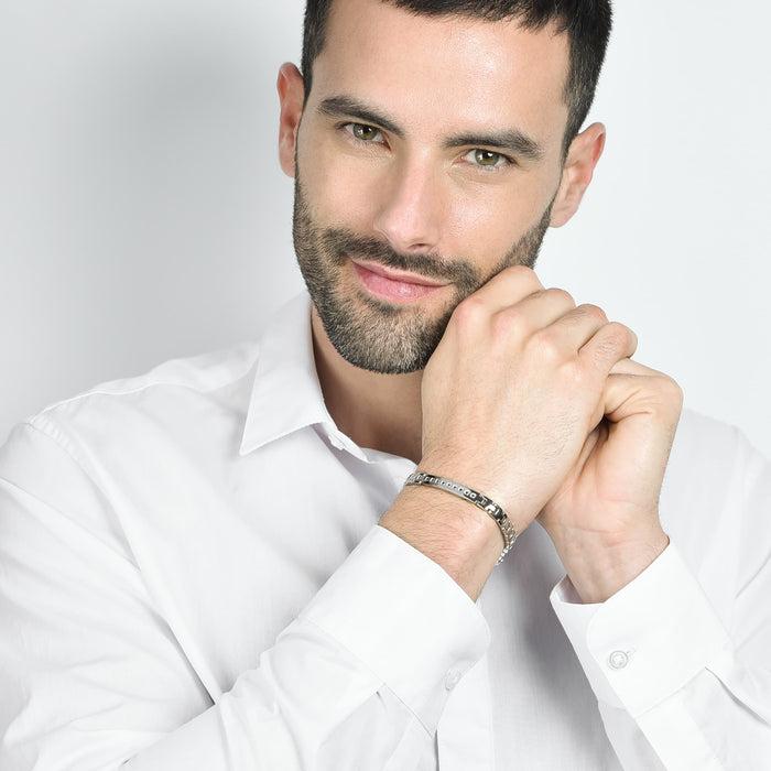 BRACCIALE UOMO IN ACCIAIO CON CRISTALLI NERI