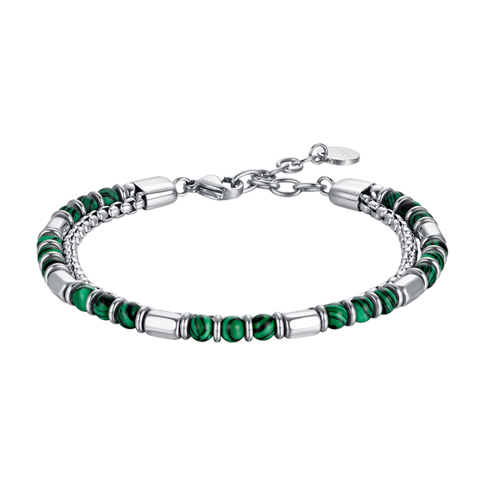 BRACCIALE UOMO IN ACCIAIO CON PIETRE VERDI ED ELEMENTI IN ACCIAIO