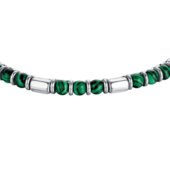 BRACCIALE UOMO IN ACCIAIO CON PIETRE VERDI ED ELEMENTI IN ACCIAIO