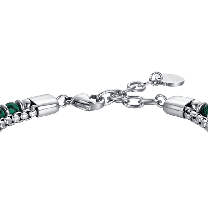 BRACCIALE UOMO IN ACCIAIO CON PIETRE VERDI ED ELEMENTI IN ACCIAIO