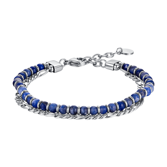 BRACCIALE UOMO IN ACCIAIO CON PIETRE BLU ED ELEMENTI IN ACCIAIO