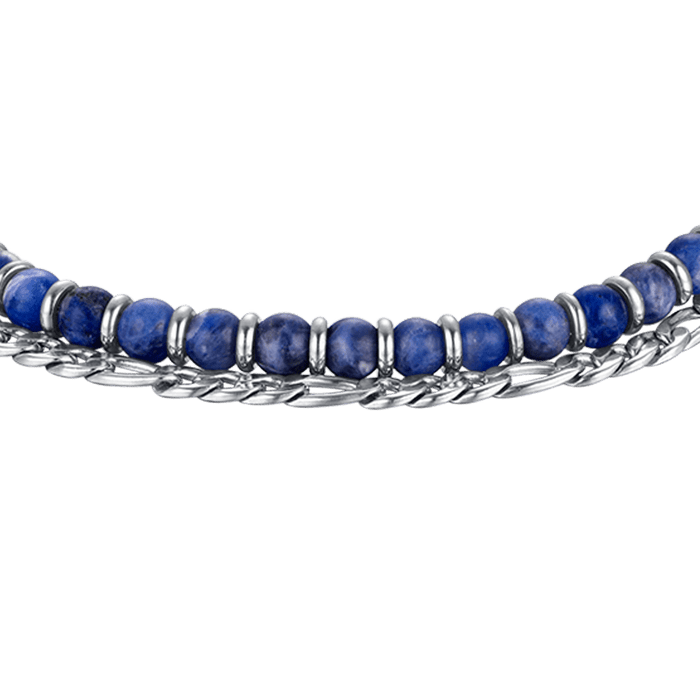 BRACCIALE UOMO IN ACCIAIO CON PIETRE BLU ED ELEMENTI IN ACCIAIO
