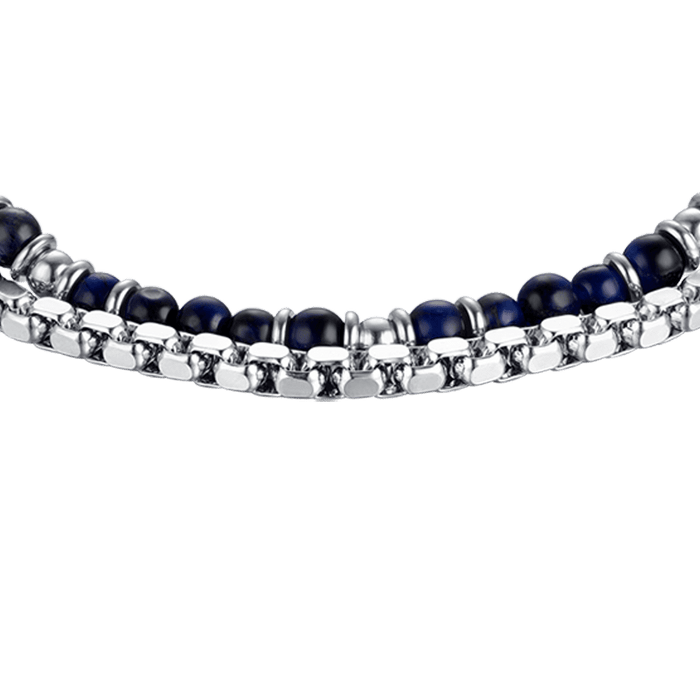 BRACCIALE UOMO IN ACCIAIO CON PIETRE BLU ED ELEMENTI IN ACCIAIO