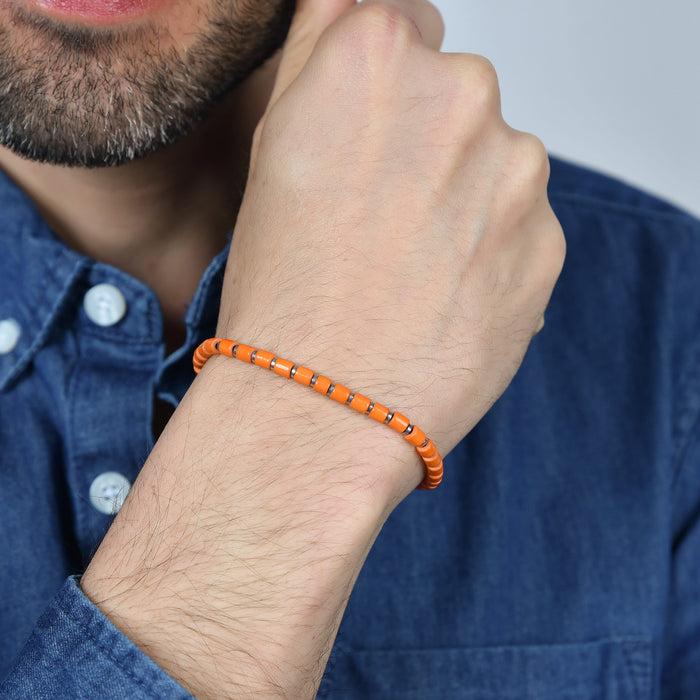 BRACELET HOMME EN ACIER AVEC PIERRES ORANGES