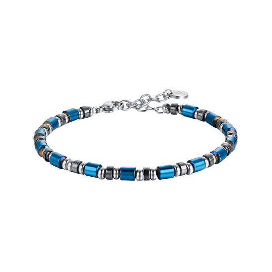 BRACELET HOMME EN ACIER AVEC PIERRES BLEUES ET GRISES