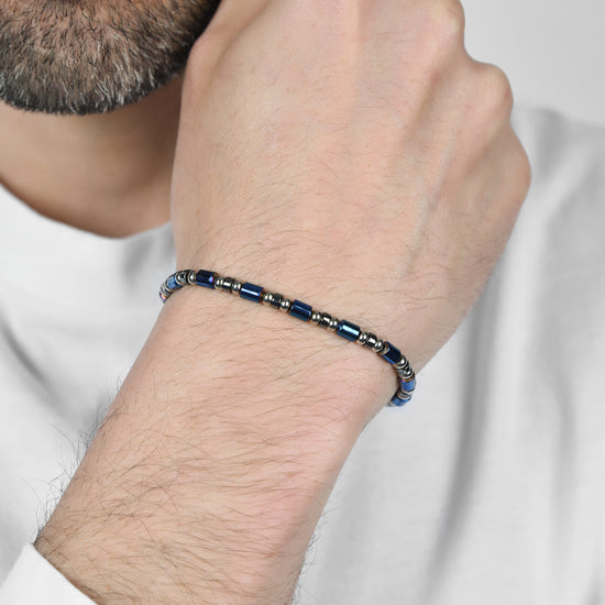 BRACELET HOMME EN ACIER AVEC PIERRES BLEUES ET GRISES