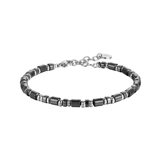 BRACCIALE UOMO IN ACCIAIO CON PIETRE NERE E GRIGIE