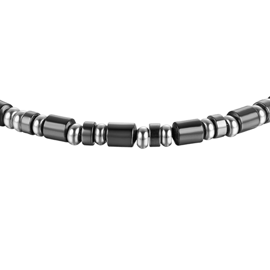BRACCIALE UOMO IN ACCIAIO CON PIETRE NERE E GRIGIE