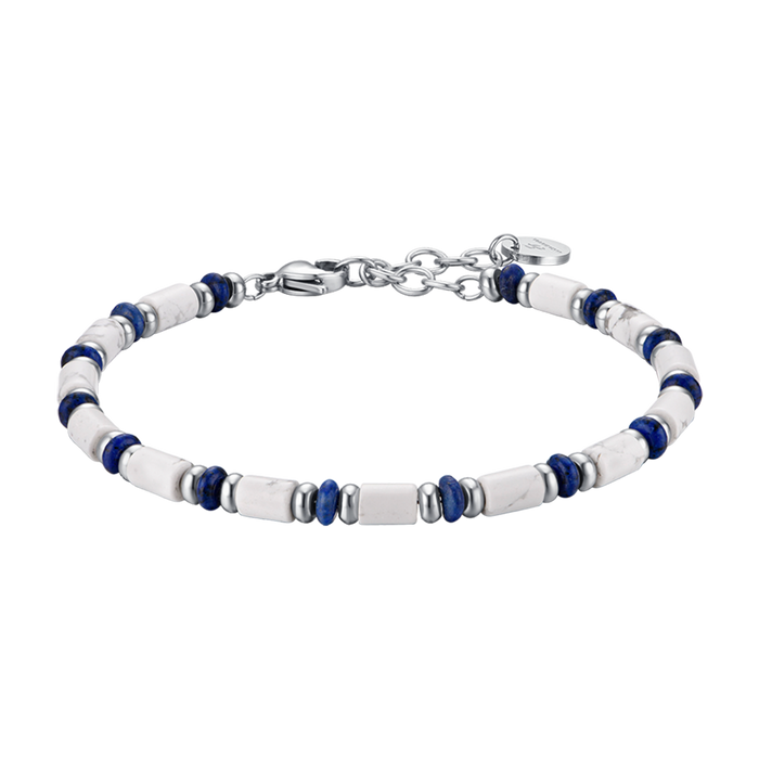 BRACCIALE UOMO IN ACCIAIO CON PIETRE BIANCHE E BLU