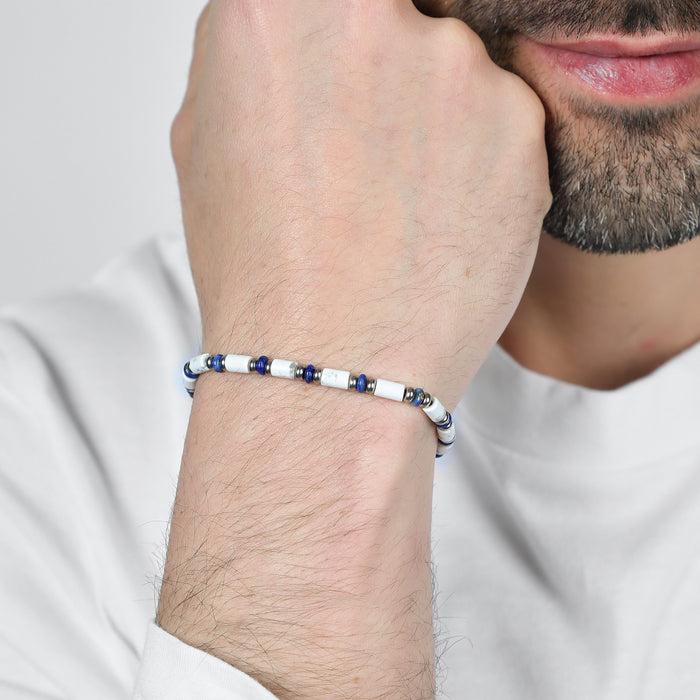 BRACCIALE UOMO IN ACCIAIO CON PIETRE BIANCHE E BLU