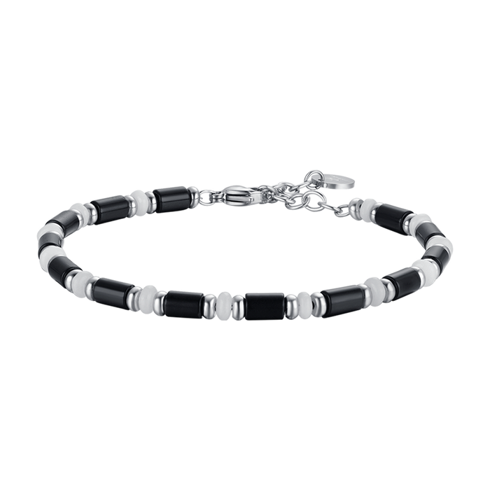 BRACCIALE UOMO IN ACCIAIO CON PIETRE NERE E BIANCHE