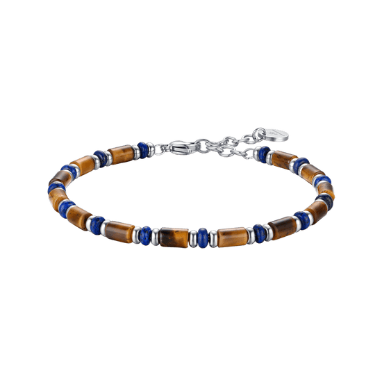 BRACCIALE UOMO IN ACCIAIO CON PIETRE OCCHIO DI TIGRE E BLU