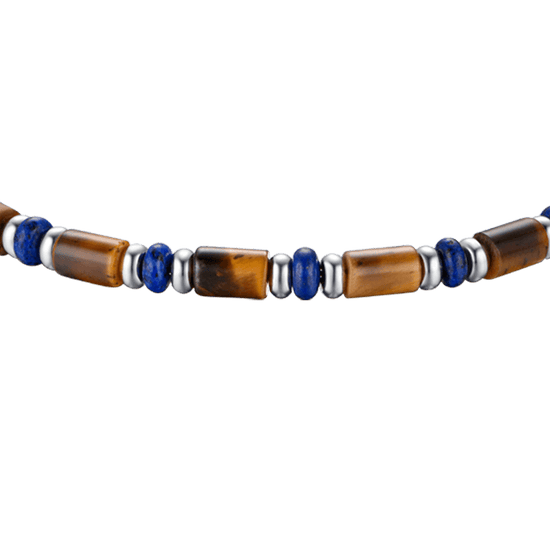BRACCIALE UOMO IN ACCIAIO CON PIETRE OCCHIO DI TIGRE E BLU