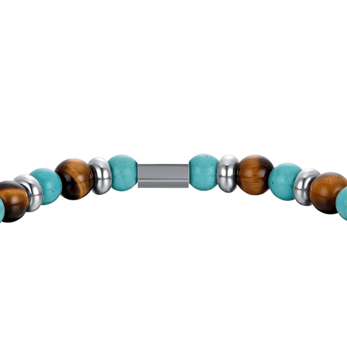 BRACCIALE UOMO ELASTICO CON PIETRE TURCHESI ED OCCHIO DI TIGRE ED ELEMENTI