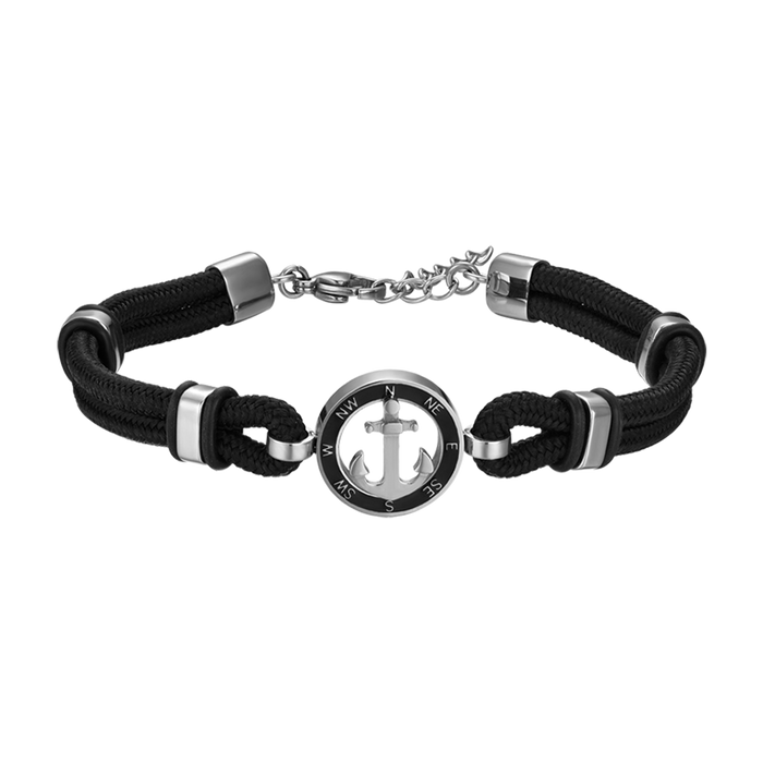 BRACCIALE UOMO IN CORDA NERA CON ANCORA CON SMALTO NERO