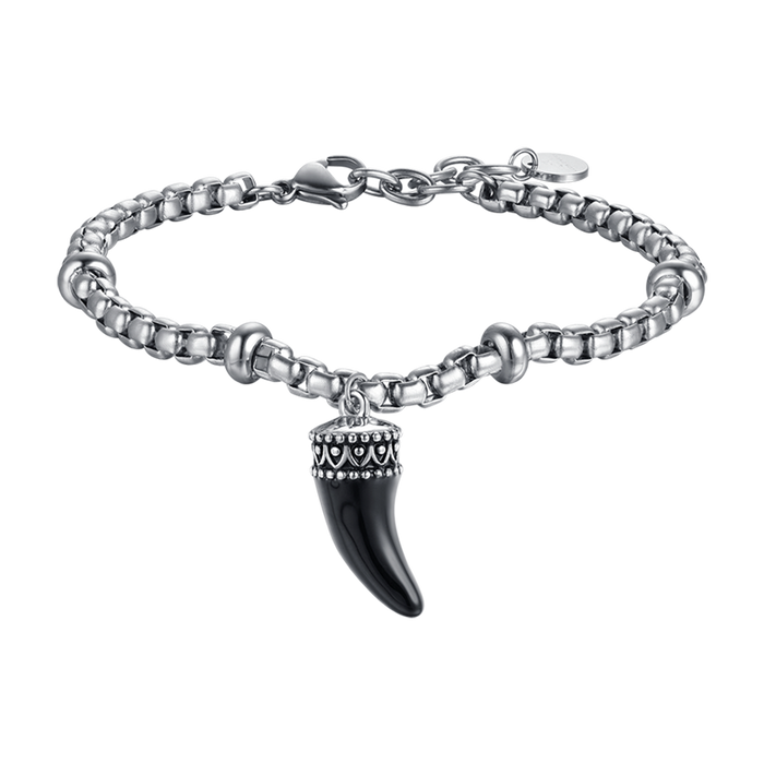 MEN'S BRACELET IN STEEL WITH HORN WITH BLACK ENAMEL