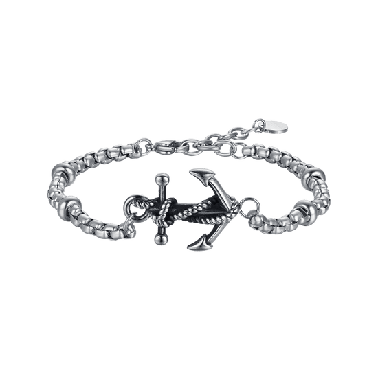 BRACCIALE UOMO IN ACCIAIO CON ANCORA CON SMALTO NERO