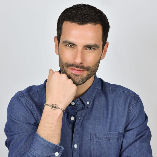 BRACCIALE UOMO IN ACCIAIO CON ANCORA CON SMALTO NERO
