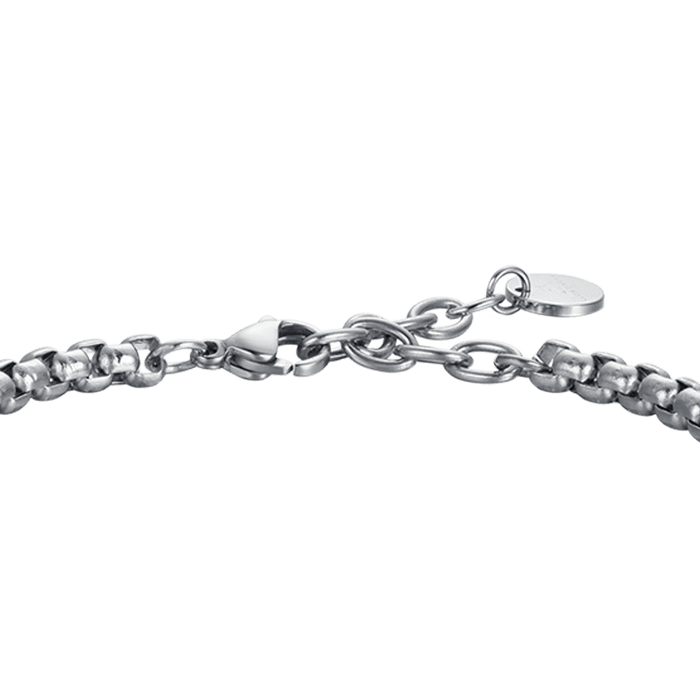 MEN'S STEEL BRACELET WITH BLACK ENAMEL PLATE AND ANCHOR WITH HEART