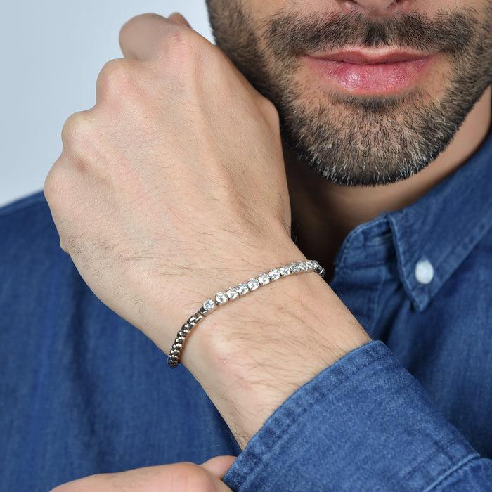 BRACCIALE UOMO IN ACCIAIO CON CRISTALLI BIANCHI
